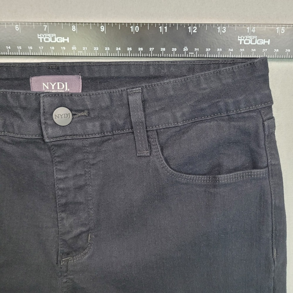 NYDJ Marilyn Straight Leg Jeans Black Denim Size 10P Petite High Rise Stretch - Picture 12 of 13